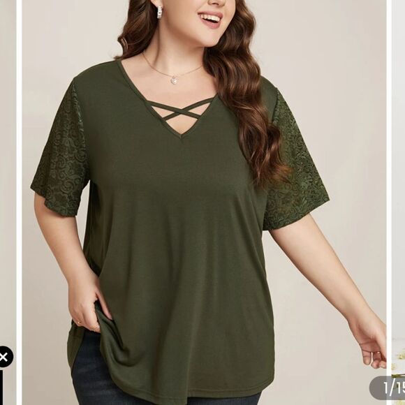 NWT BloomChic green lace sleeve t shirt 26/4X - Picture 2 of 12